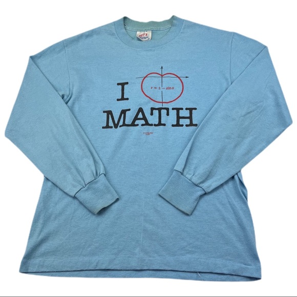 Vtg 80s Tee Jays Hef T Shirt Tee I Love Math Lovers Long Sleeve Blue Geek Nerd - Picture 1 of 15
